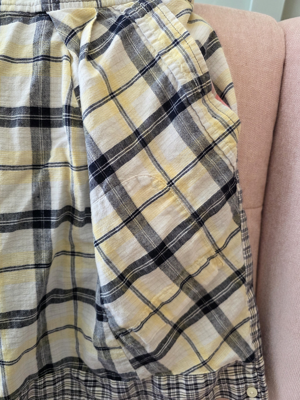 Anthropologie Preloved Handcut Medium Summer Yellow Plaid Midi Skirt - Picture 2 of 5